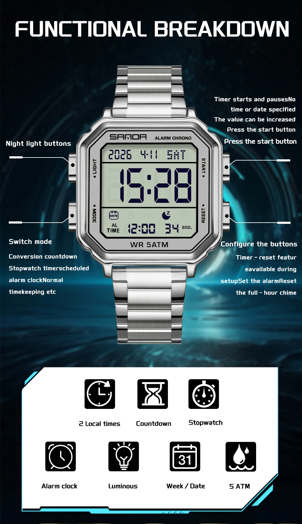 Reloj Electrónico SANDA 6379 d - Luxury Watch Tier reseña y precio
